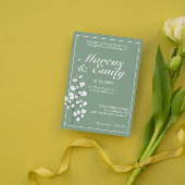 Basil & White Floral Trendy Wedding Einladung