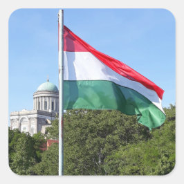 Basilika Esztergom und ungarische Flagge Quadratischer Aufkleber