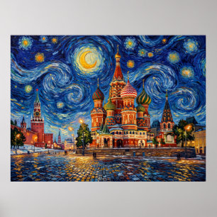 Basilika-Kathedrale Moskau unter der Sternennacht Poster