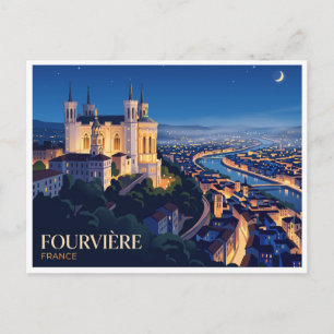 Basilika Notre-Dame de Fourvière bei Nacht Lyon Postkarte