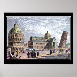 Basilika von Pisa und Turm 1830 Art Vintage Poster