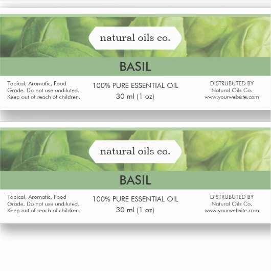 Basilikum Essenzielle Öle Duftflasche Etikett (Vorderseite)