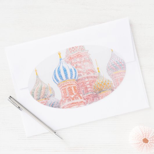 Basilische Kathedrale im Schneesturm Ovaler Aufkleber (Umschlag)