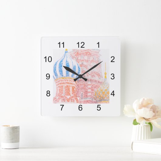 Basilische Kathedrale im Schneesturm Quadratische Wanduhr (Zuhause)