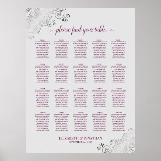 Basis auf der Gray 20 Table Wedding Seating Chart Poster (Vorne)