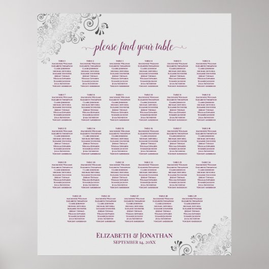 Basis auf der Gray 29 Table Wedding Seating Chart Poster (Vorne)