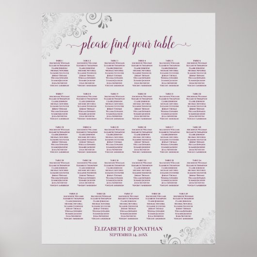 Basis auf der Gray 29 Table Wedding Seating Chart Poster (Vorne)