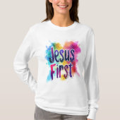 Basisches Langärmel-Jesus-First-T-Shirt T-Shirt (Vorderseite)