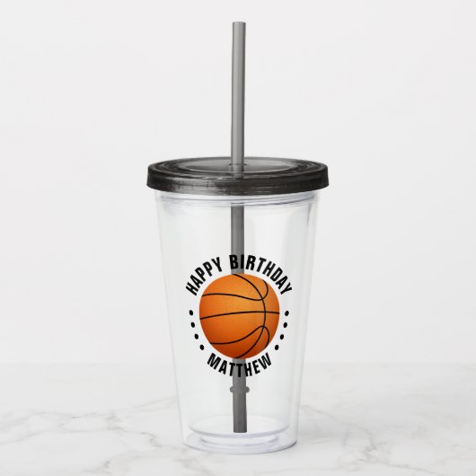 Basket Ball Happy Birthday Name Acryltrinkbecher (Vorderseite)