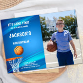 Basket Blue Back Basketball Einladungen mit Foto