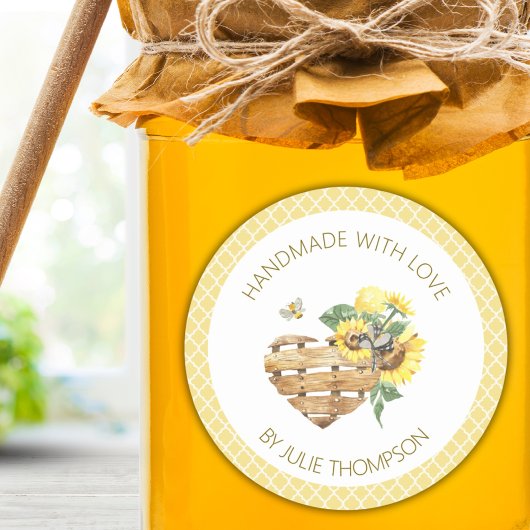 Basket Heart & Honeycomb 🌻 Custom Honey Runder Aufkleber