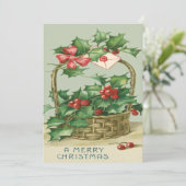 Basket Holly Winterberry Red Ribbon (Stehend Vorderseite)