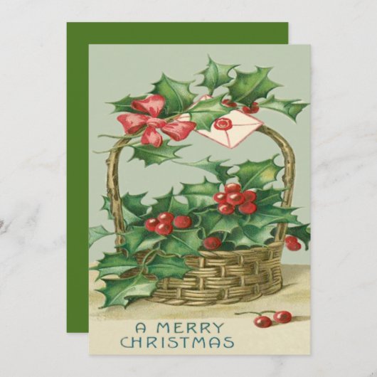 Basket Holly Winterberry Red Ribbon (Vorne/Hinten)