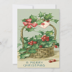 Basket Holly Winterberry Red Ribbon