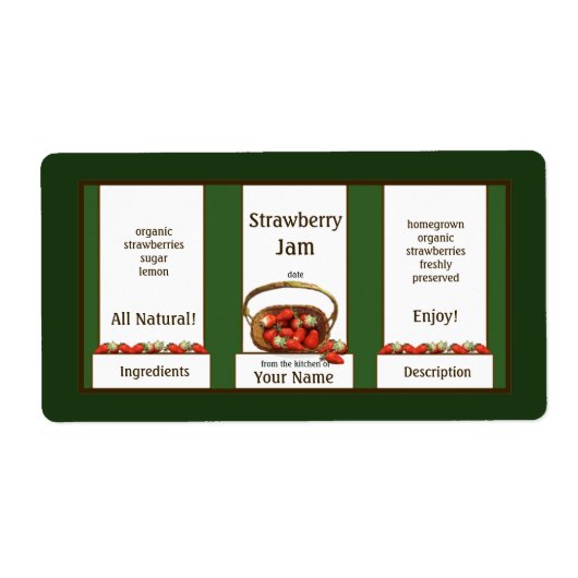Basket Strawberry Jam Canning Jar Label (Vorne)