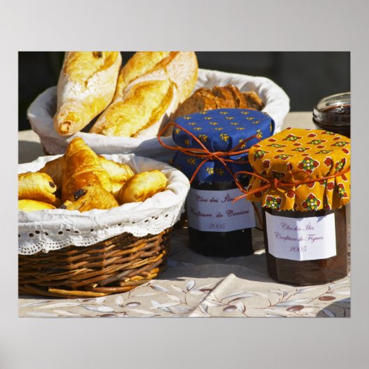 Basket with croissants and chocolate breads. poster (Vorne)