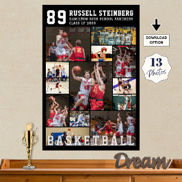 Basketball 13 Photo Collage Player Name Number Poster