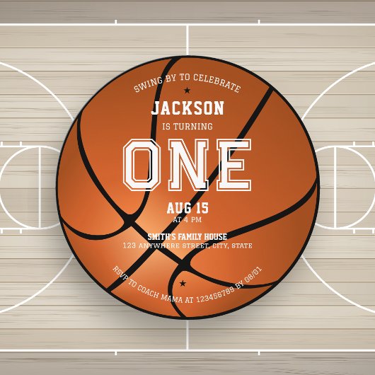 Basketball 1. Geburtstag Einzigartige Rundeinladun Einladung