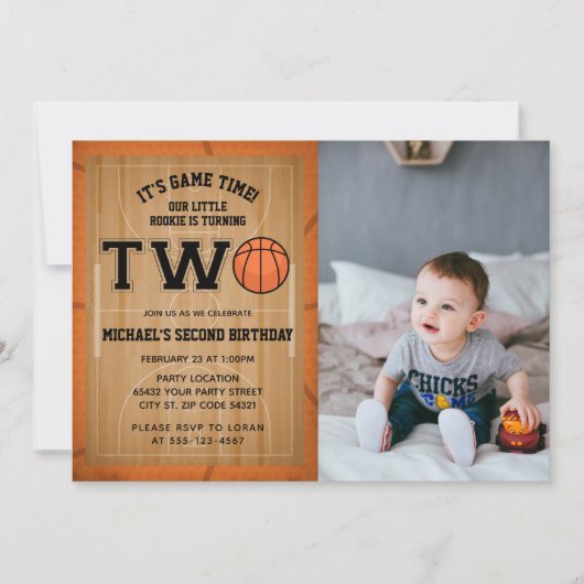 Basketball 2. Geburtstag Foto Einladung (Vorderseite)