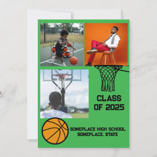 Basketball 3 Foto Collage Green Abschluss Einladung