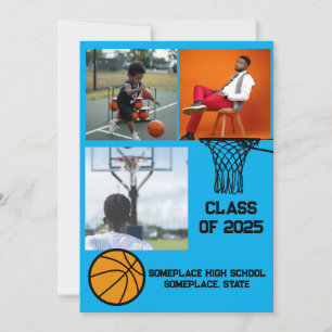 Basketball 3 Foto Collage Light Blue Abschluss Einladung