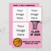 Basketball 3 FotoCollage Pink Abschluss Einladung (Vorne/Hinten)
