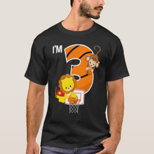 Basketball 3. Geburtstag Party Löwe Monkey Zoo Ani T-Shirt