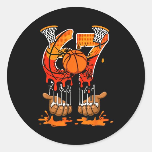 Basketball 67 Six Seven 6 7 Boys Funny Gen Alpha M Runder Aufkleber (Vorderseite)