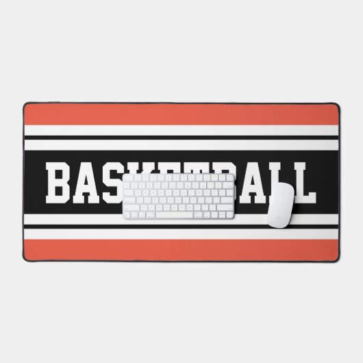 BASKETBALL 70er Orange Schwarz-weiß Racing Streife Schreibtischunterlage (Tastatur & Maus)