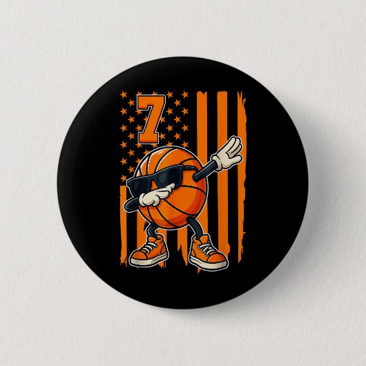 Basketball 7. Geburtstag amerikanisches Flaggenges Button (Vorderseite)