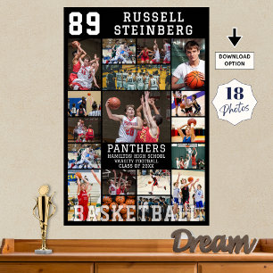 Basketball-Abschluss-Collage mit 18 Fotos Poster