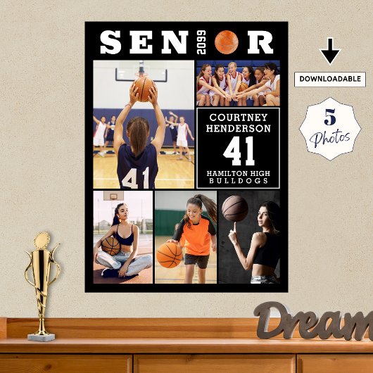Basketball-Abschluss-Collage mit 5 Fotos Poster
