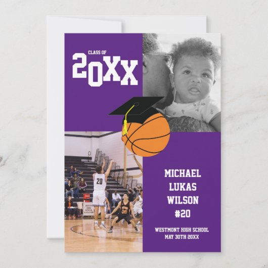 Basketball Abschluss Sportliche Lila Ankündigung (Vorderseite)