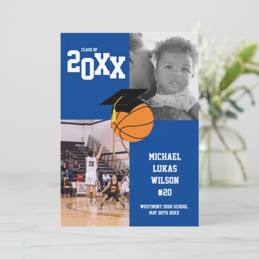 Basketball Abschluss Sports Blue Ankündigung (Stehend Vorderseite)