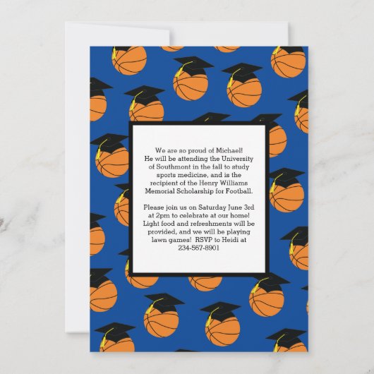 Basketball Abschluss Sports Blue Ankündigung (Rückseite)