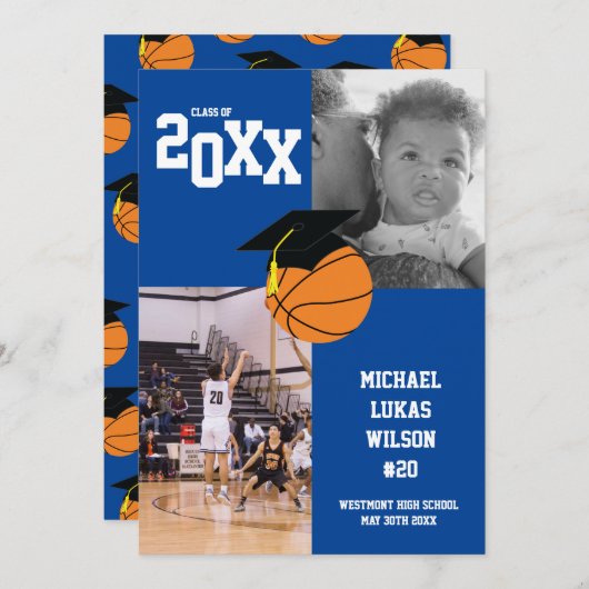 Basketball Abschluss Sports Blue Ankündigung (Vorne/Hinten)