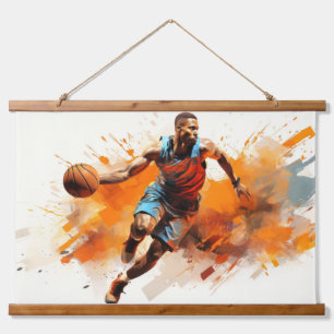 Basketball Action Sport Malerei Abstrakt Art Deco Wandteppich Mit Holzrahmen