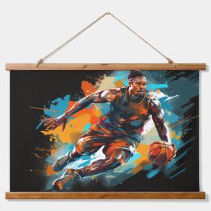 Basketball Action Sport Malerei Abstrakte Kunst Wandteppich Mit Holzrahmen