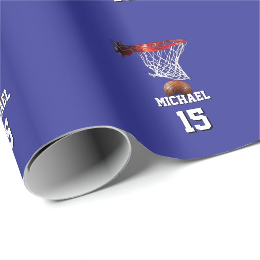 Basketball Add Your Name & Number Pop Art Geschenkpapier (Rolleneckpunkt)