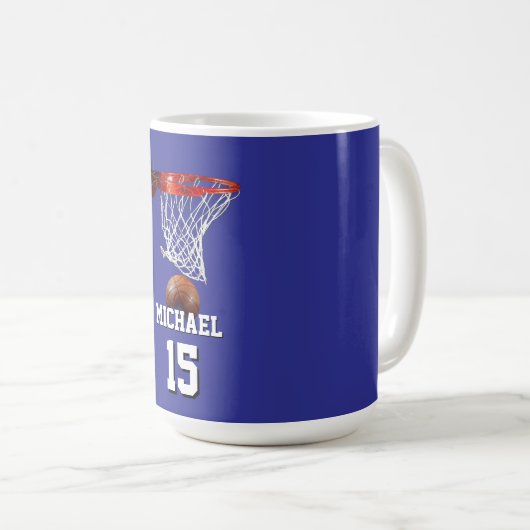 Basketball Add Your Name & Number Pop Art Kaffeetasse (VorderseiteRechts)