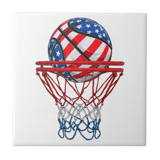 Basketball American Patriotic 4. Juli US-Flagge Fliese (Vorderseite)
