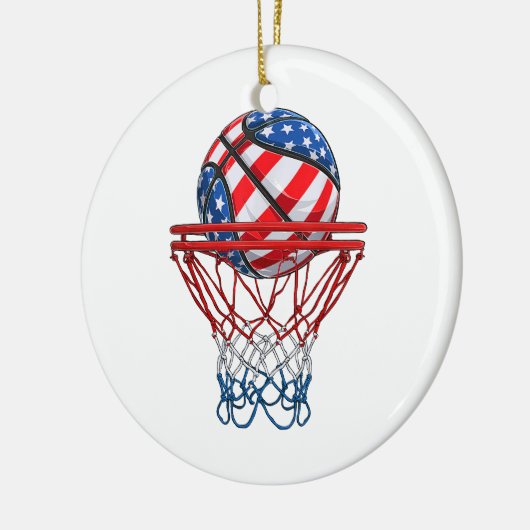 Basketball American Patriotic 4. Juli US-Flagge Keramik Ornament (Links)