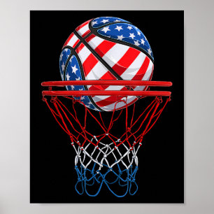 Basketball American Patriotic 4. Juli US-Flagge Poster