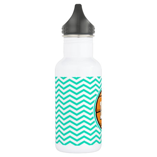 Basketball; Aqua Green Zickzack Edelstahlflasche (Links)