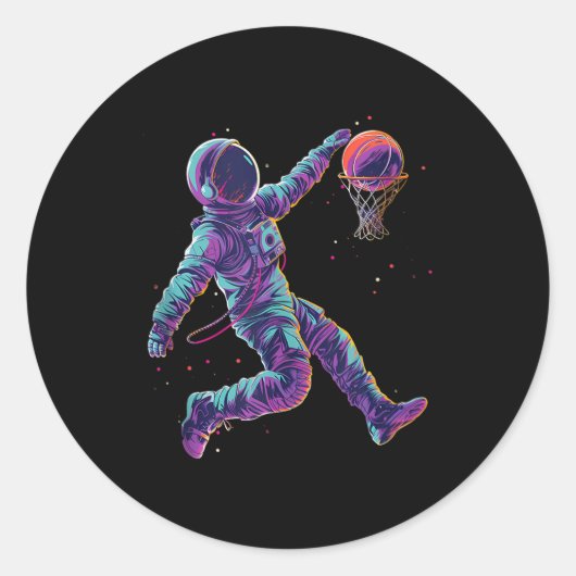 Basketball Artwork Astronaut Slam Dunk Bball Playe Runder Aufkleber (Vorderseite)