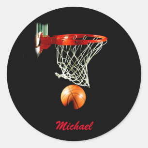 Basketball Artwork Ihr Name Schwarz Rot Runder Aufkleber