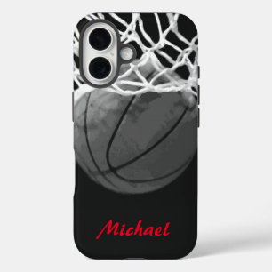 Basketball Artwork Ihr Name Schwarz-weiß Red iPhone 16 Hülle