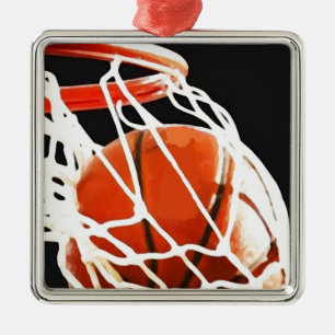 Basketball-Artwork Silbernes Ornament