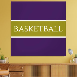 BASKETBALL Athletisch violett-goldene Olivenstreif Leinwanddruck
