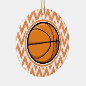 Basketball auf Orange und Weiß Zickzack Keramikornament (Rechts)